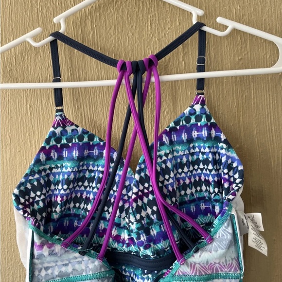 FREE COUNTRY WOMEN'S TANKINI  SWIM suit TOP M strappy back Blue Purple - Picture 6 of 9